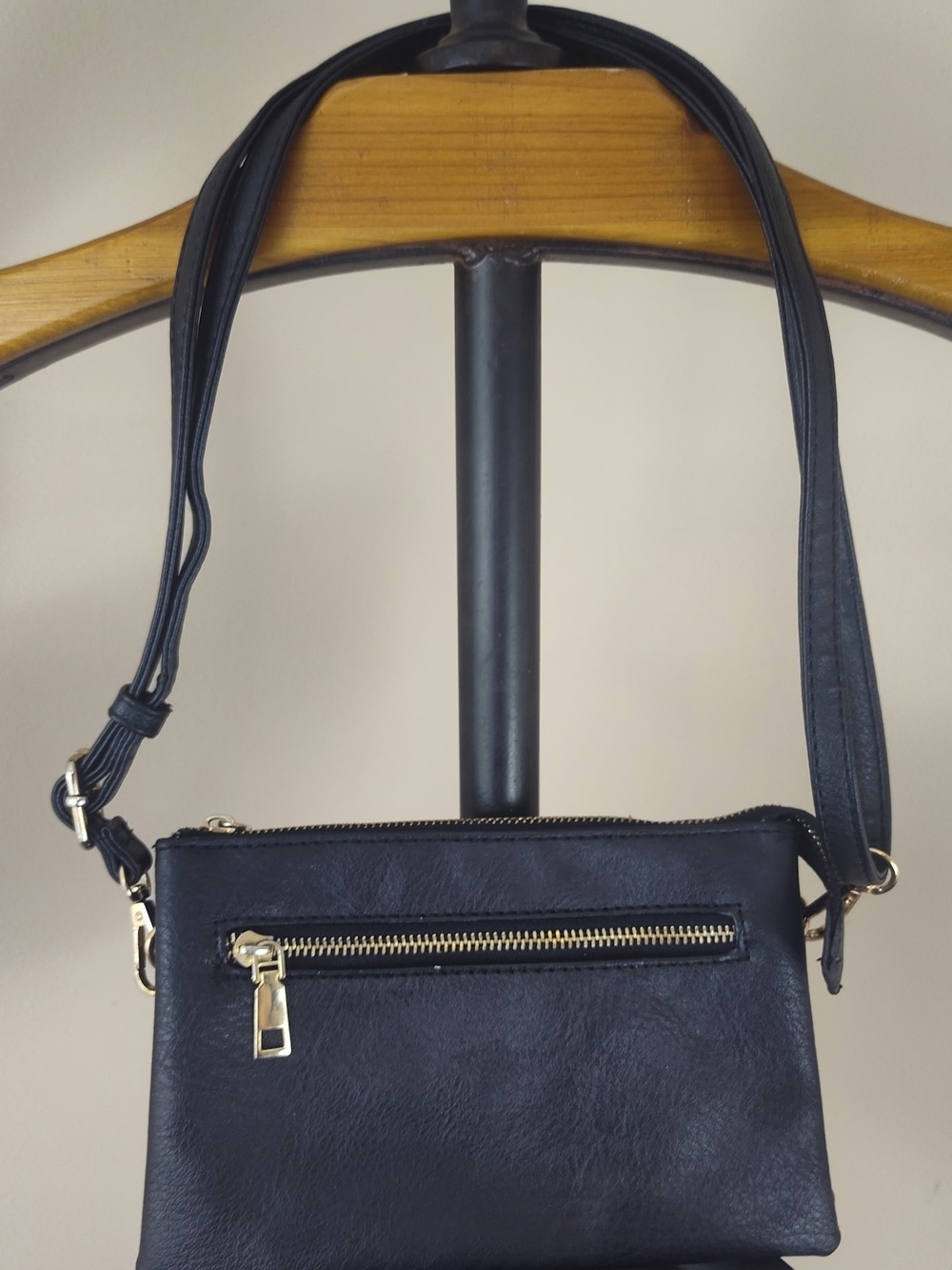 Classic Black Leather Crossbody with Gold Hardware